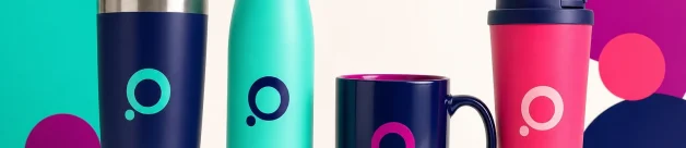 Custom drinkware products arranged in a premium product header