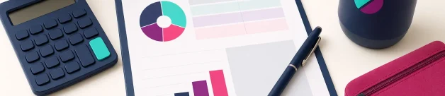 Promotional product budgeting items arranged with a calculator and product samples