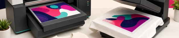 Full color digital printer and heat transfer setup for promotional products
