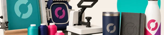 Decoration method tools and product samples showing different imprint options