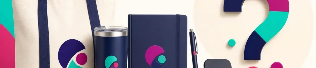Promotional products arranged with question and answer themed help items