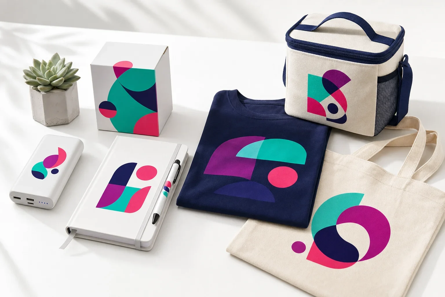 Examples of full color digital printing on hard goods and full color transfer decoration on apparel and tote bags