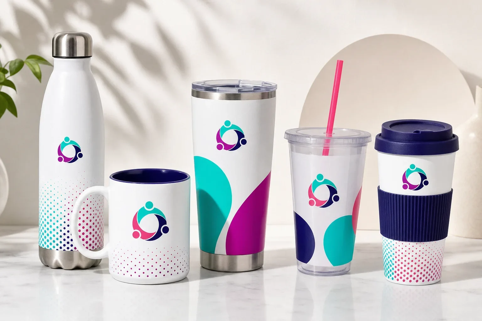 Fundraising drinkware including water bottle, mug, tumbler, reusable cup, and travel cup