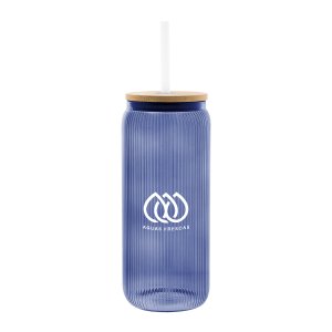Ribbed Glass Can with Bamboo Lid