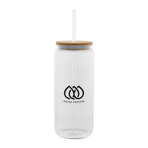 Ribbed Glass Can with Bamboo Lid