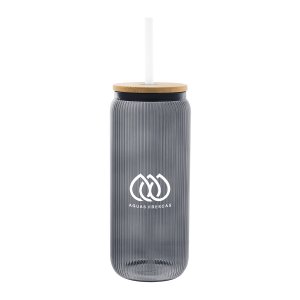 Ribbed Glass Can with Bamboo Lid