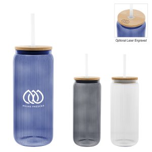 Ribbed Glass Can with Bamboo Lid