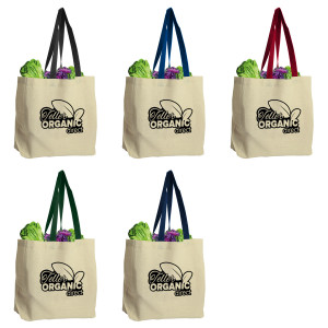 Canvas Grocery Tote with Colored Handles