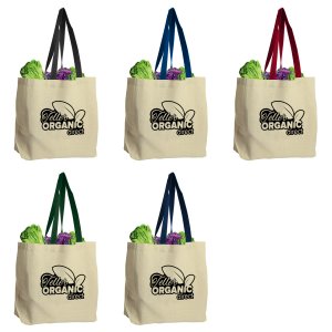 Canvas Grocery Tote with Colored Handles