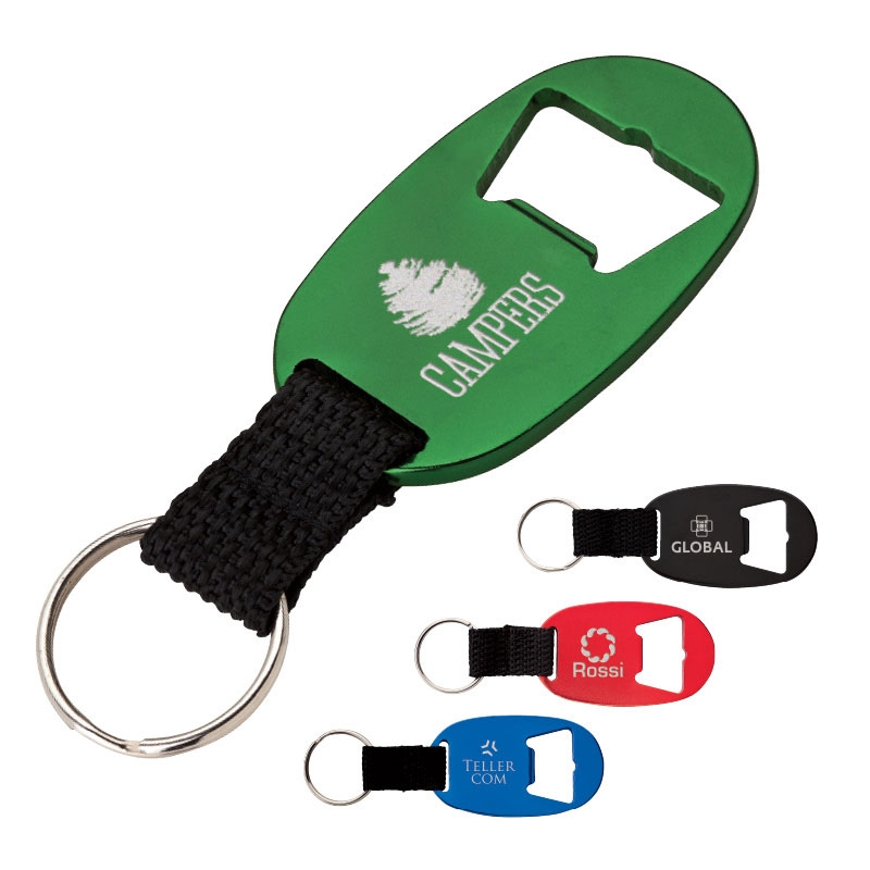 Aluminum Bottle Opener Keychain with Strap