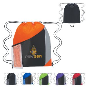 Colorblock Mesh Pocket Drawstring Bag