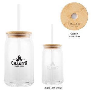 Glass Can Tumbler with Bamboo Lid