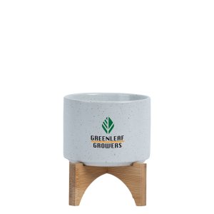 Bamboo Base Speckled Ceramic Planter