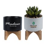 Bamboo Base Speckled Ceramic Planter