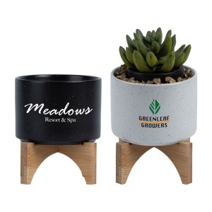 Bamboo Base Speckled Ceramic Planter